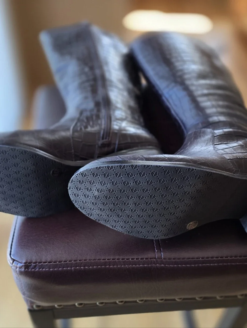 ANTONIO MELANI Croc-Embossed Knee High Boots in Dark Brown Size 8